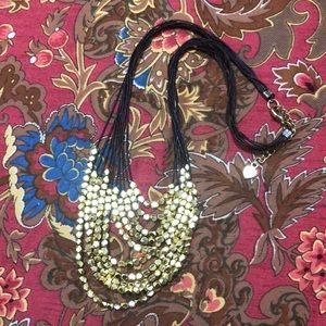 Nakamol Gold Beaded Layered Necklace on Black Leather